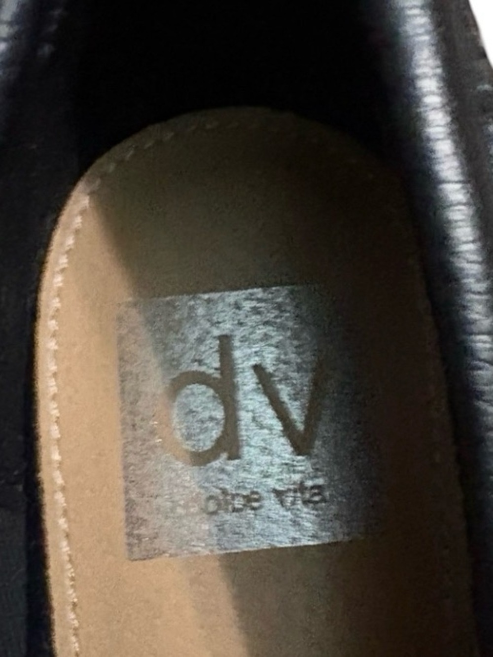 DV by Dolce Vita Black Leather Chunky 3 inch Heel Loafers with Tan Trim - Picture 5 of 7